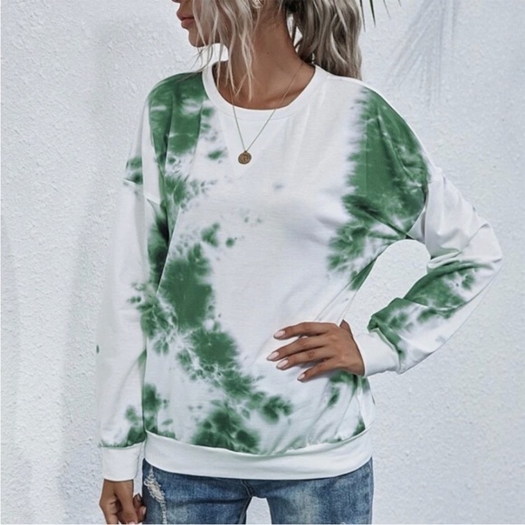 Green & White Tie-Dye Crewneck Sweatshirt - M - Picture 4 of 5